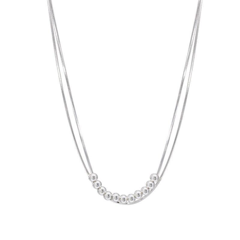 Double-Layer Minimalist Round Bead Necklace for Women - Elegant Clavicle Chain In Trendy Cold Ins Style