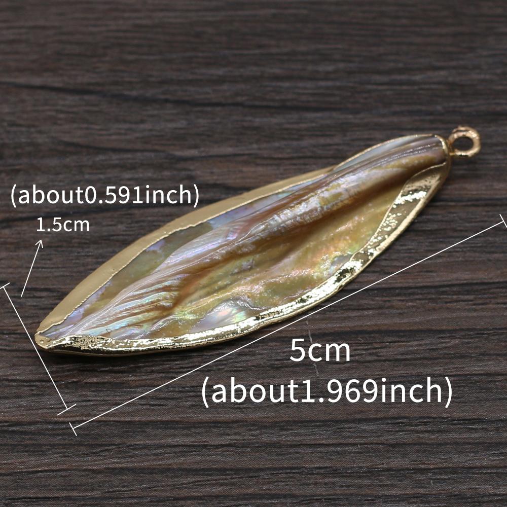 3Pcs, Natural Shell Pendant, Boho Handmade Golden Leaves Charms, for DIY Necklace Accessories, Jewelry Creative Making, Unique Unisex Crafts 1.5×5cm