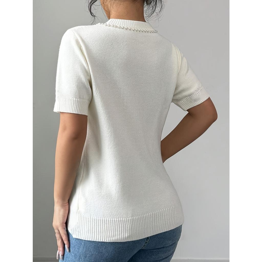 Women's Solid Color Bow Rhinestone Slim Fit Short Sleeve T-shirt Summer Casual Top for European American Cross-border