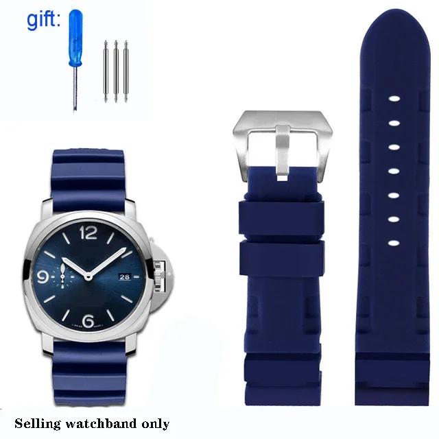 Black Blue Green Orange Watchband Silicone Rubber Watchband Men's 22mm 24mm For Panerai 111 441 386 Sport Soft Strap Free Tools
