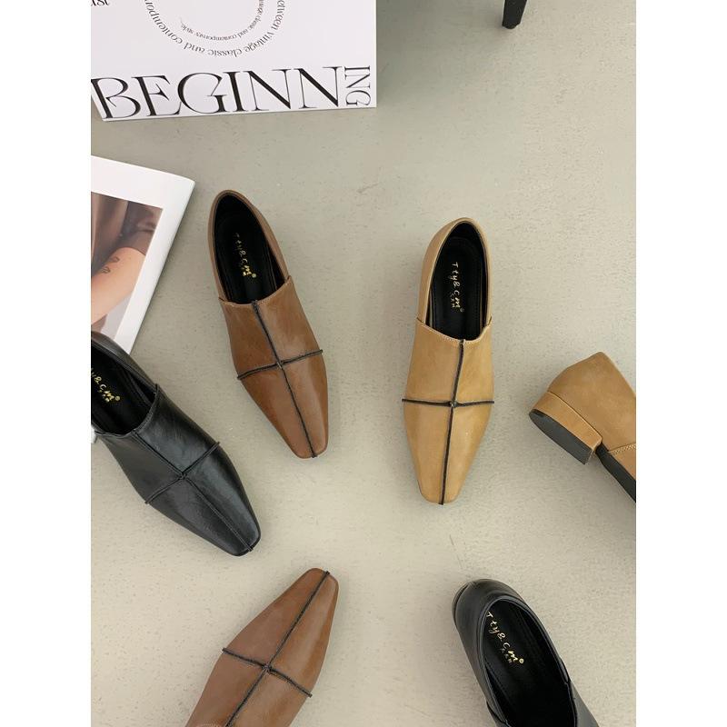 Niche Versatile One-pedal Deep-mouth Small Leather Shoes Women's 2025 New Retro Style Square Head Simple Thick Heel Soft Leather Shoes