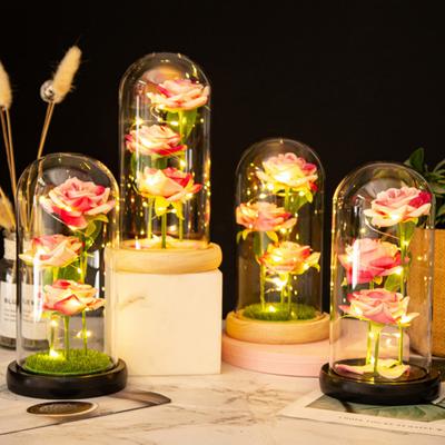 Preserved Rose In Glass Dome LED Light Up Eternal Flower Romantic Forever