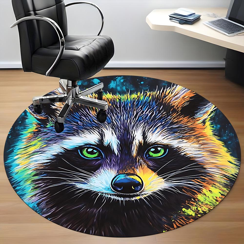 1pc Raccoon Art Office Round Area Rug, Mat Suitable ForOffice, Under Office Chairs Bedroom Living Room Home Decor, Room Deco