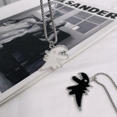 2Pcs Cute Dinosaur Couple Necklace Lovers Paired Pendants Friend Stainless Steel