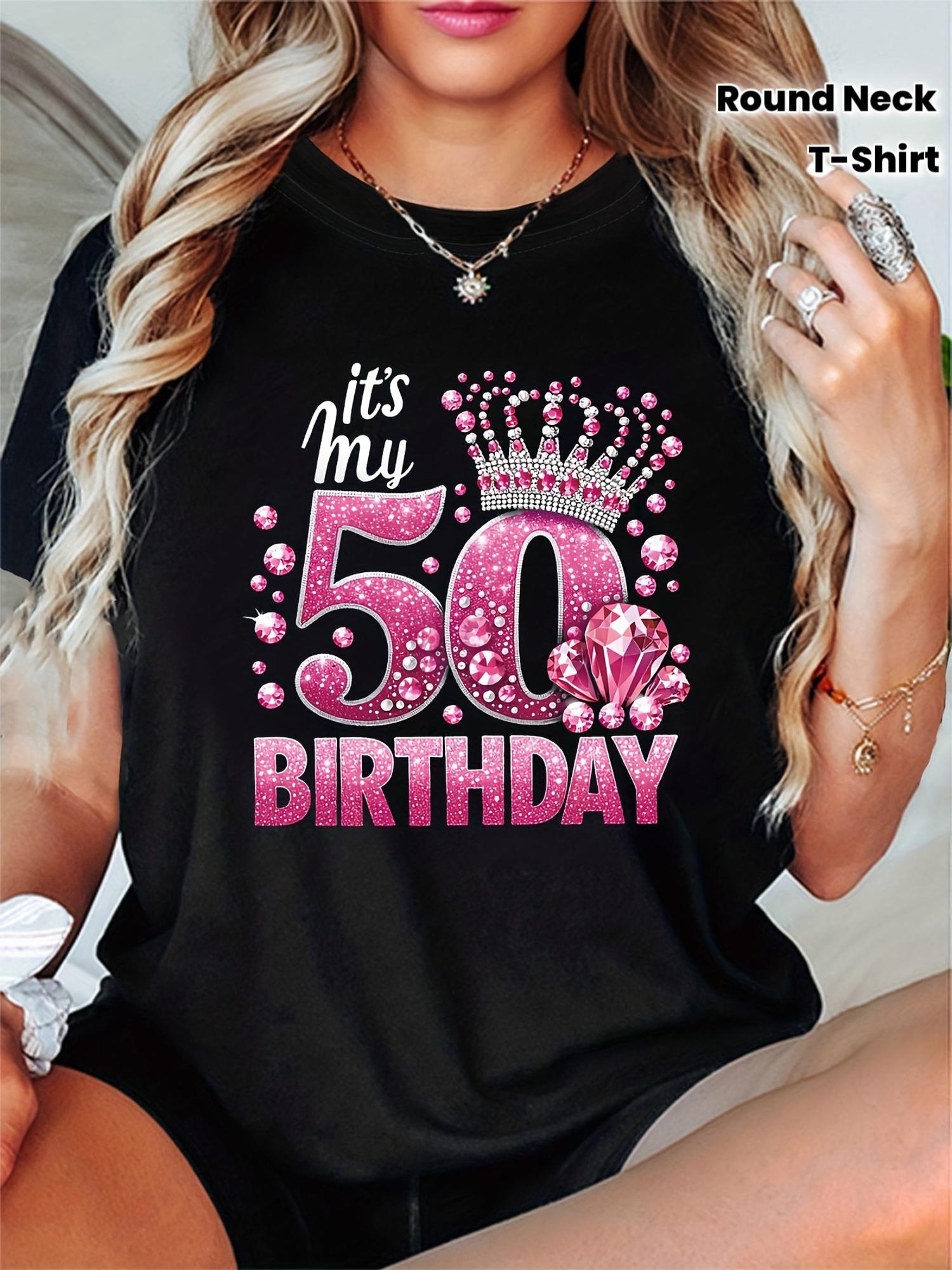 

It S My Birthday Diamond Crown Shining Celebration Atmosphere Letter Print Women S Round Neck Spring Summer T-Shirt 5XL різнокольоровий