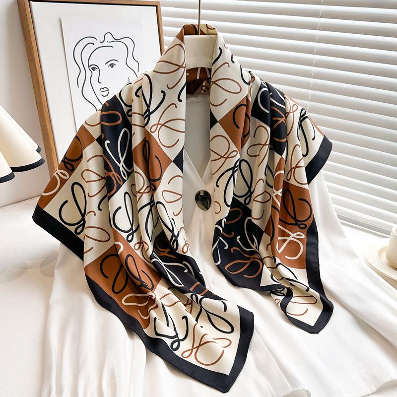 

Смугастий твіловий шовковий шарф: Велика квадратна шаль та сонцезахисна дорожня хустка на голову - 90 см, ідеально підходить для весни та осені 90x90cm