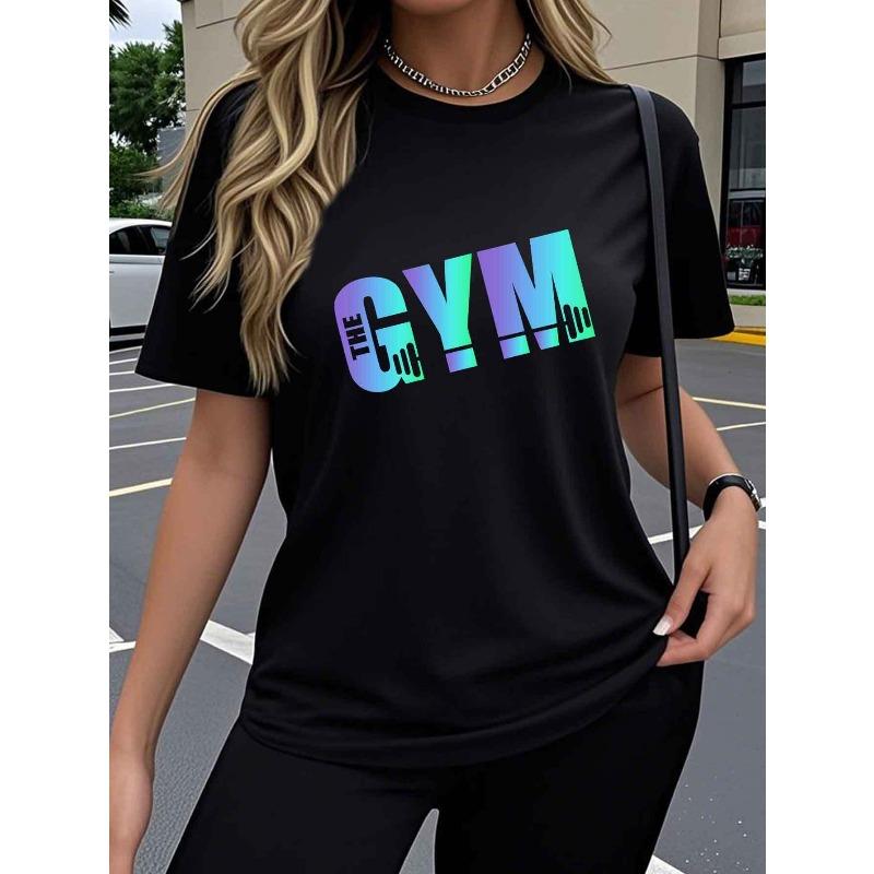 Dámské Y2K tričko do posilovny - Pastelově levandulový top na cvičení s výrazným nápisem 'GYM', Pružné neprůhledné tričko pro fitness, Ležérní oblečení