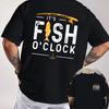 It'S Fish O'Clock Graphic Motorcycle Double Sided Print T-Shirt Men's Summer Short-sleeved Round Neck Casual Streetwear Tops Tee