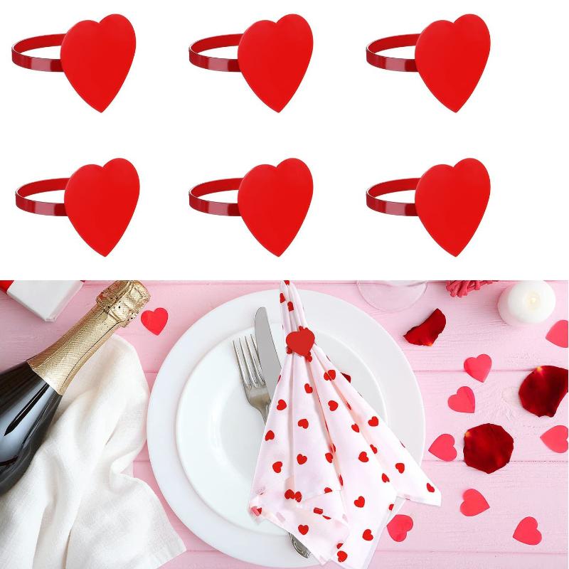 4Pcs Valentine'S Day Love Napkin Circle Dining Table Heart Shaped Tissue Buckle Wine Bouquet Ring Party Decoration Ornament