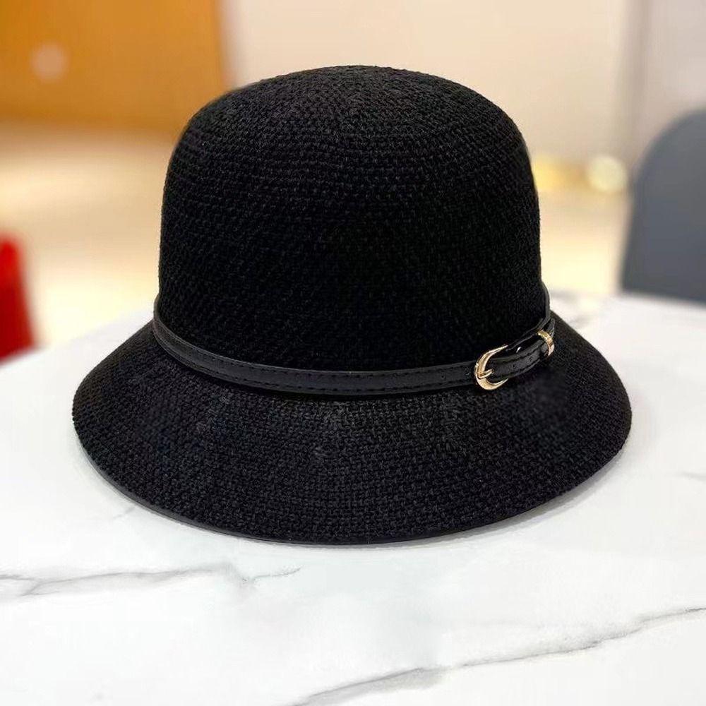 Hats Panama Hats PU Leather Belt Summer Bucket Hats Women Sunscreen Hats Outdoor Straw Hats