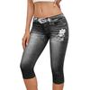 Modische Damen-Jeans mit Blumenmuster, elastischem Bund, elastischem Imitations-Denim, lockerem, lässigem Schnitt, verkürzt