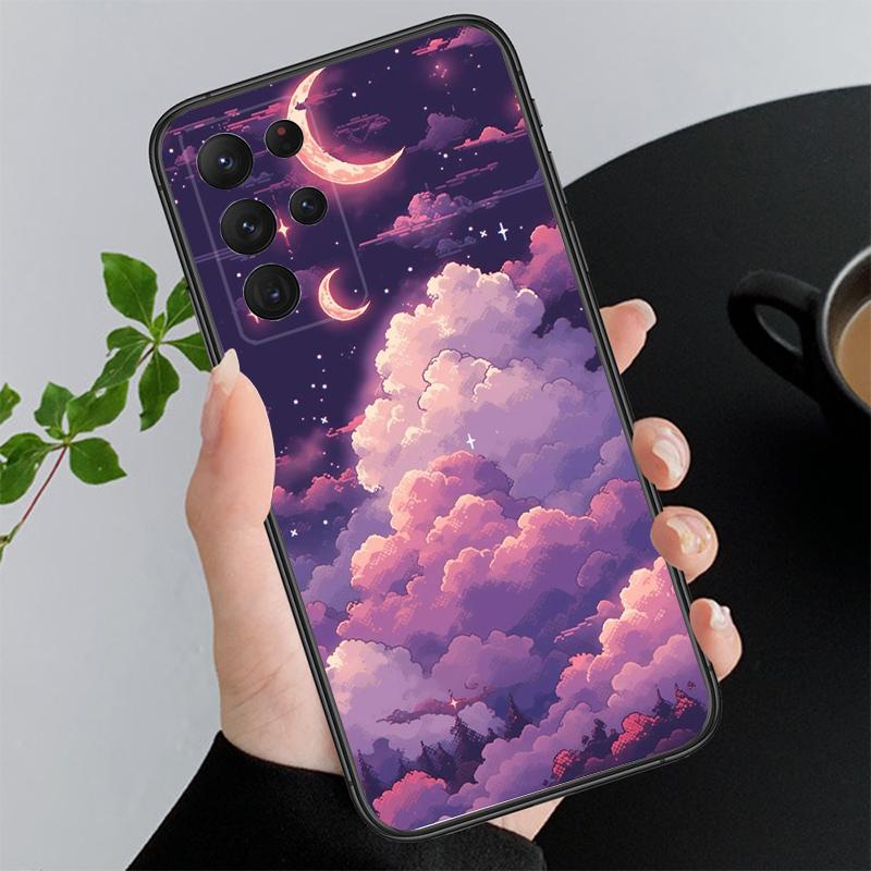 Scenery Anime Art Night Sky Stars Moon Phone Case For Samsung S25 S24 S23 S22 S21 S20 Ultra S20 S22 S21 S23 S20 FE S24 Plus