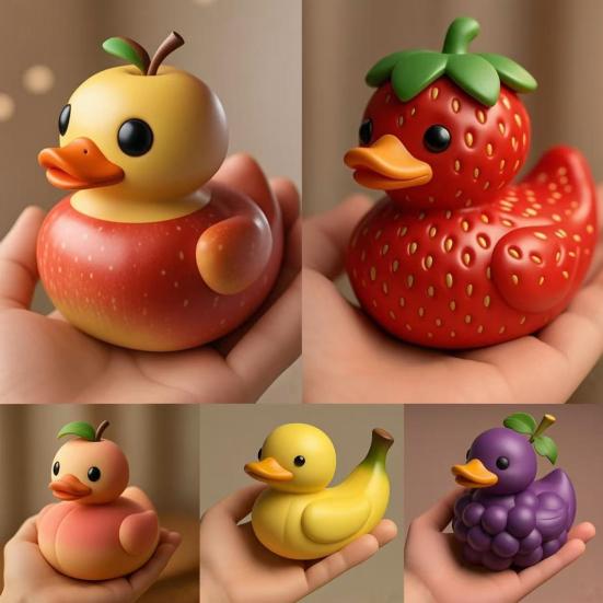 Fruit Duck Figurine Peach Pineapple Grape Strawberry Banana Resin Statue Sculpture Home Office Decoration Ornament