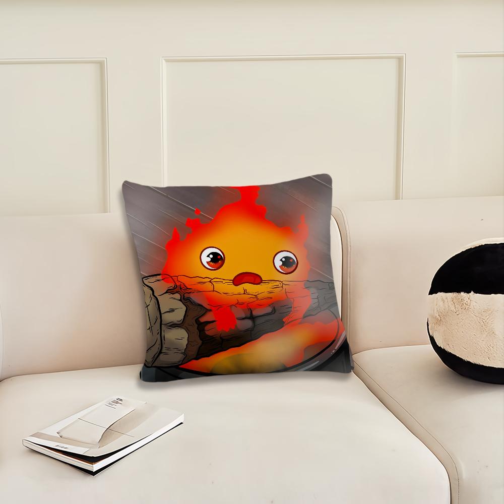 Anime Calcifer H-Howls M-Moving C-Castle Cushion Cover Living Room Headboard Office Bedroom Cushion Sofa Nap Time Pillow Case