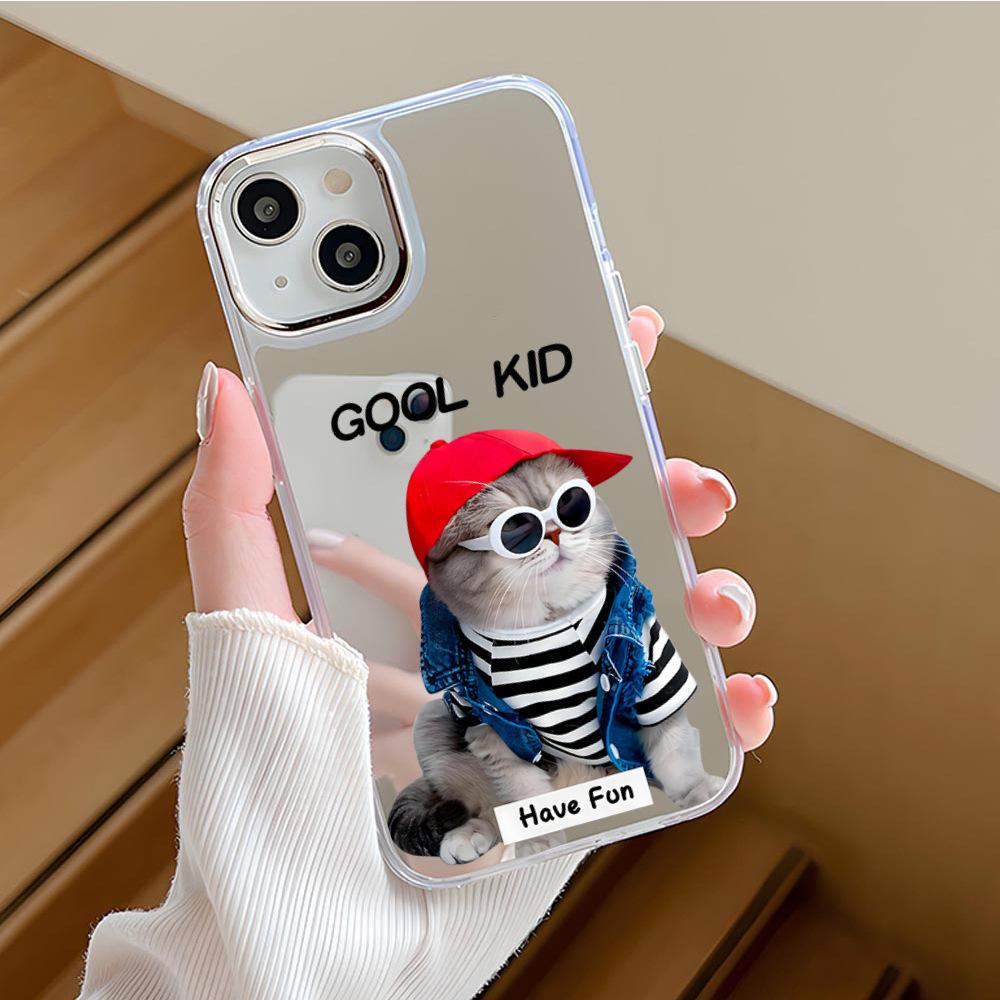 Cute kitten mobile phone case apple 15pro mirror case iphone14pm anti-drop 12 protective case 11pro