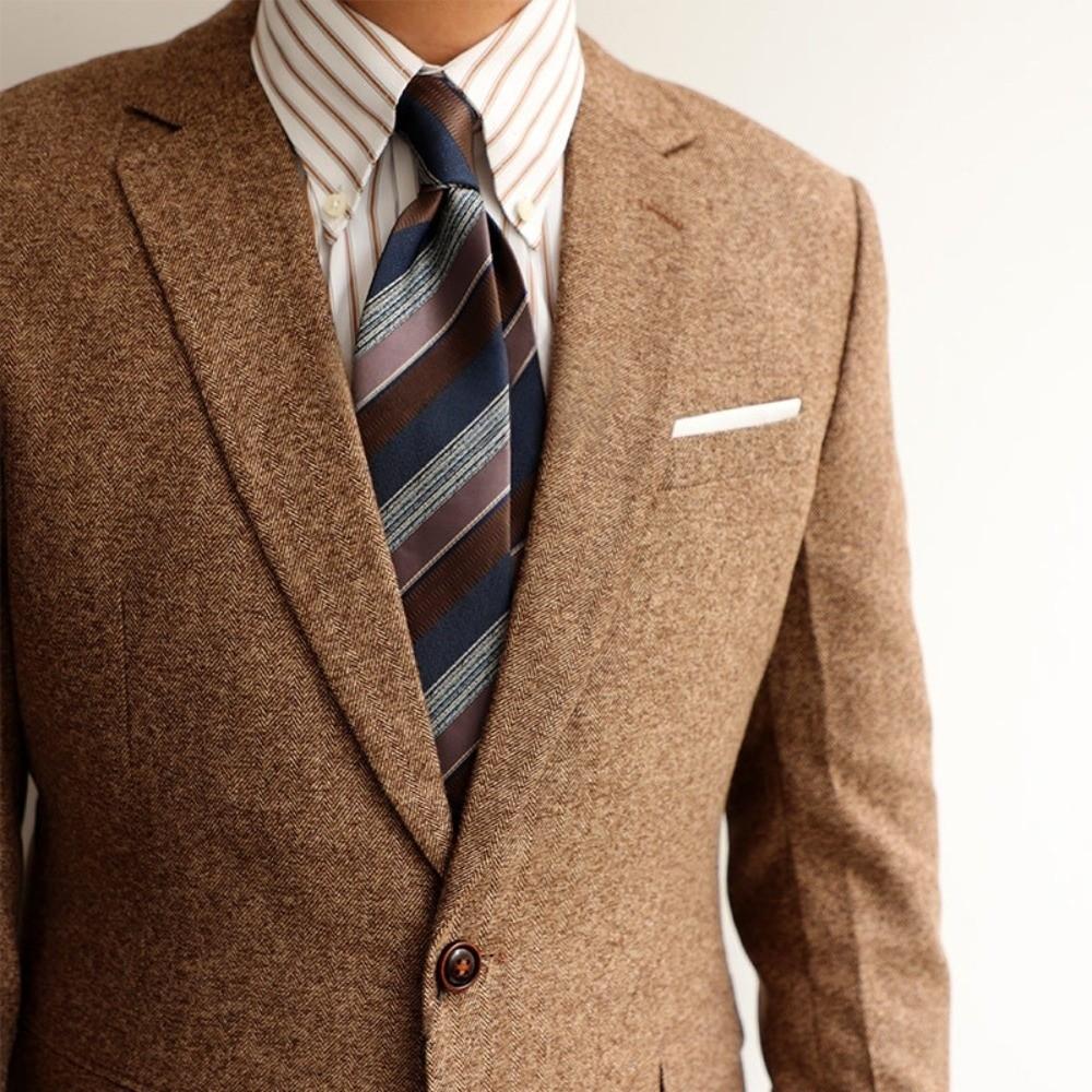 2-Piece Set Narrow Striped Neckties Adjustable Suit Pocket Square Neck Tie Set  Office Wear