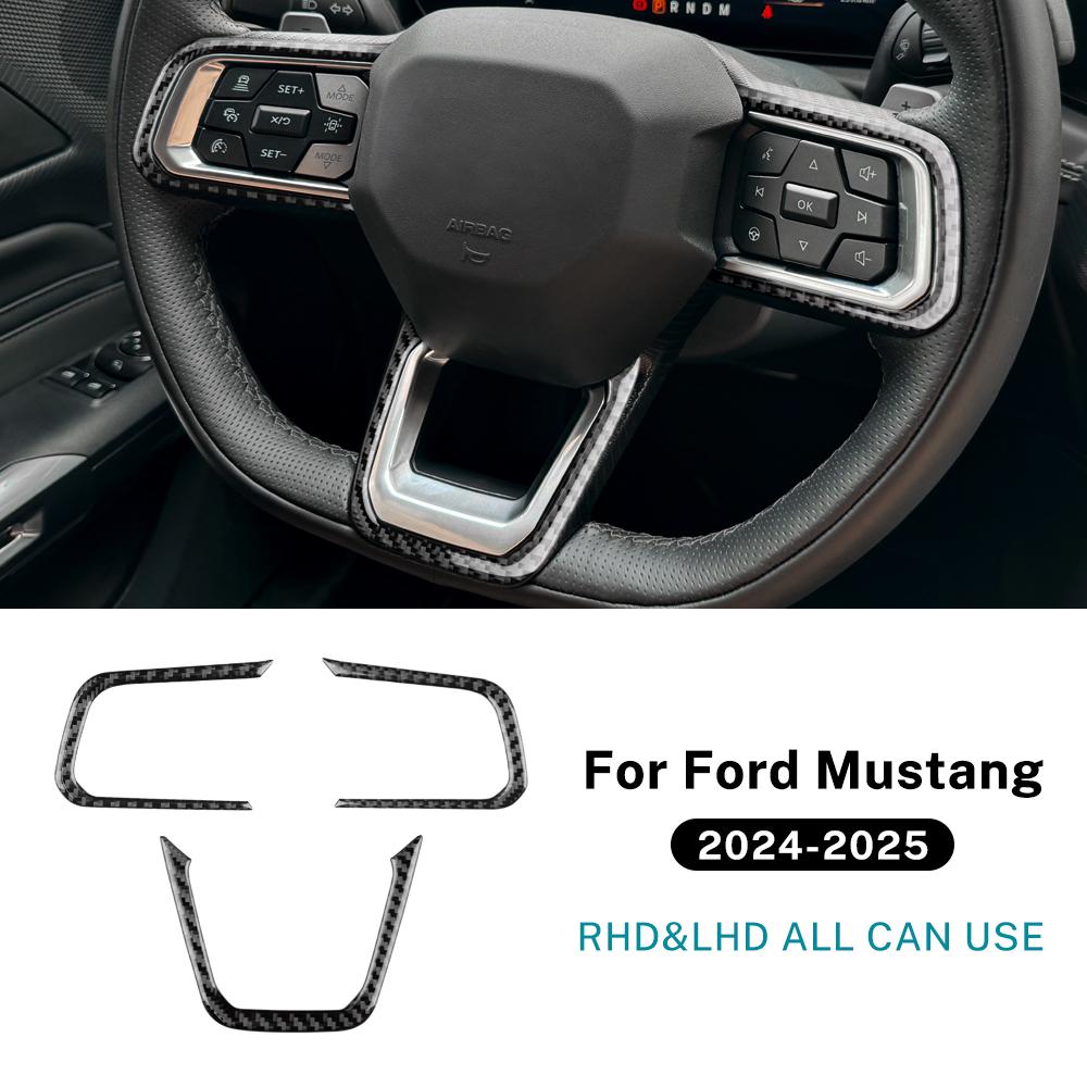 Real Soft Carbon Fiber Sticker For Ford Mustang GT 2024 2025 LHD RHD Car Steering Wheel Button Frame Interior Trim Accessories