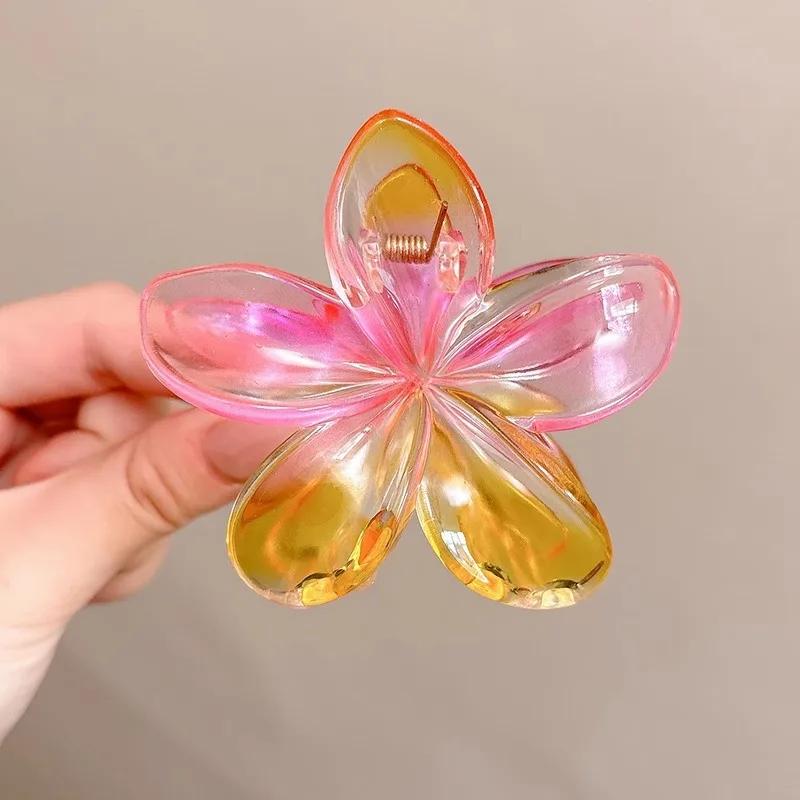 New Gradient Flower Hair Claw Clips Non-Slip Hair Clips for Women Cute Shark Clips Hawaiian Hair Flower Clip Large Plumeria
