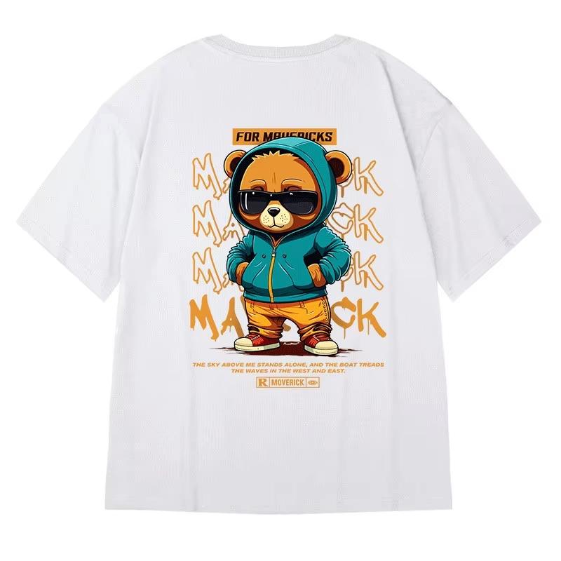 Back Print Cartoon Bear TShirt Unisex HipHop Graffiti Oversized Drop Shoulder Unisex Streetwear Tee