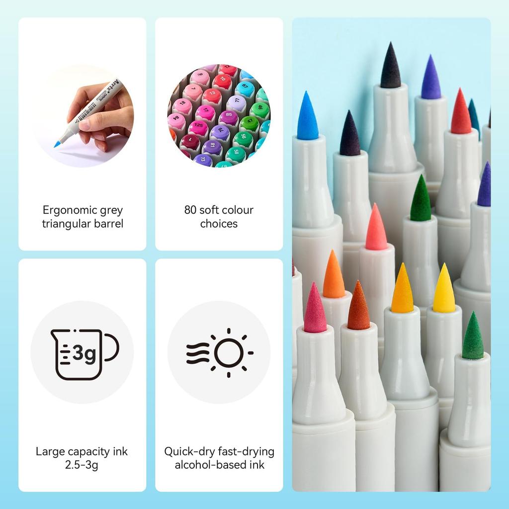 Arrtx OROS 80 Color Alcohol Markers with Brush and Chisel Tips for and Artist Great Gift Painting, Coloring, Sketching, Illustration, Alcohol-Based