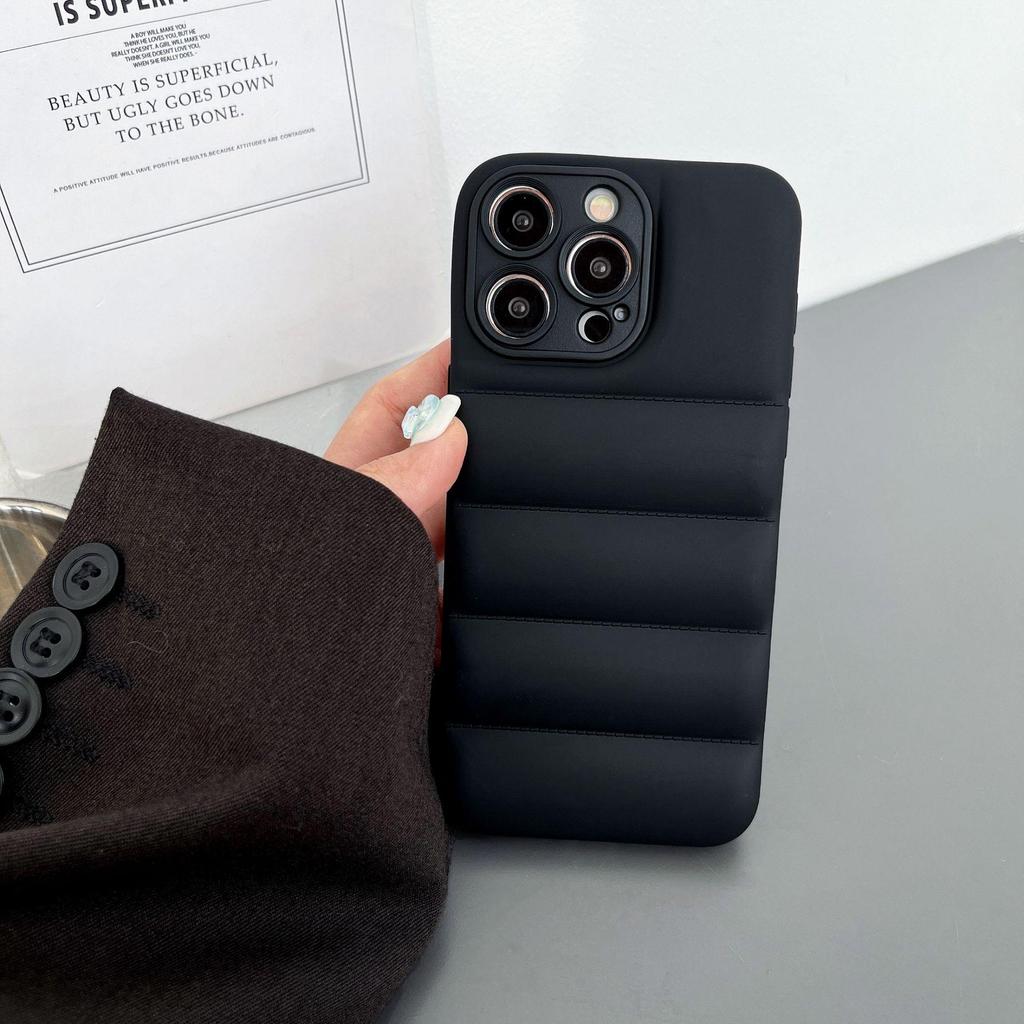 Solid Color Down Jacket iPhone Case: Anti-Fall for iPhone 11, 12, 13 Pro Max, 15