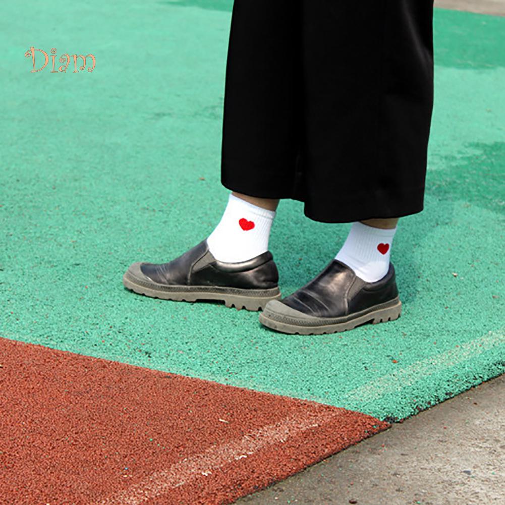 TOPMART Women Solid Color Love Heart Breathable Cotton Elastic Middle Tube Socks