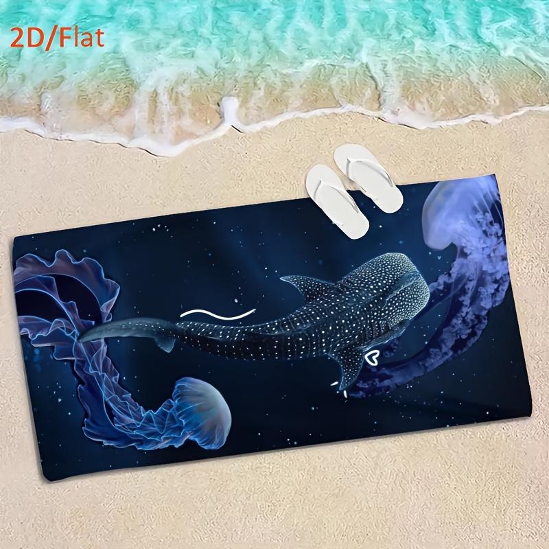 Whale Shark Jellyfish Print Beach Towel Deep Ocean Design Quick Dry Absorbent Microfiber Towel for Ocean Lovers Summer Beach