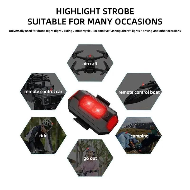 Motorcycle Warning Light 7 Colors Mini Drone Strobe Light Universal Anti-Collision Signal Tail Lamp for Bike Car Flashing Lamp