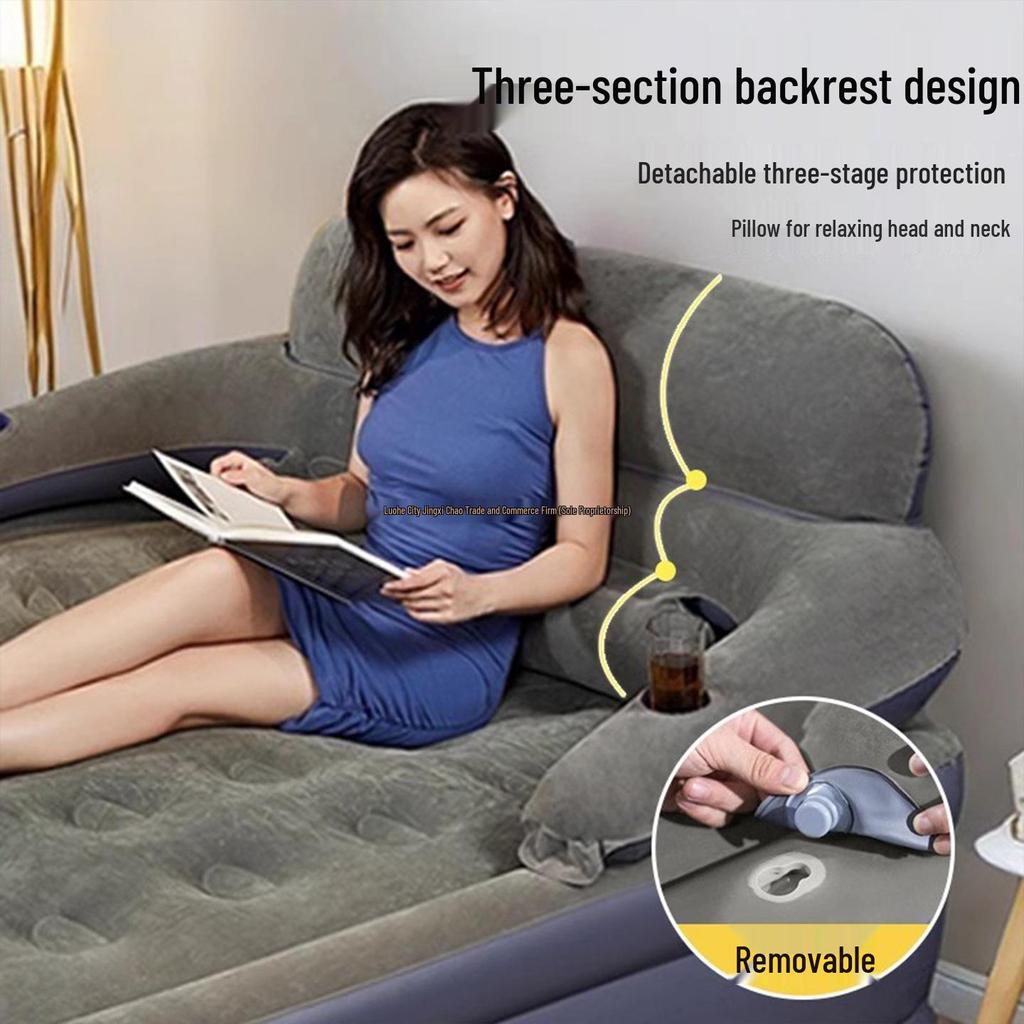 Outdoor Raised Double Air Mattress - Thickened Inflatable Bed, Foldable and Simple Design