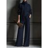 Europa, America, autunno e inverno, cardigan a collo alto tinta unita top a maniche lunghe set pantaloni a gamba larga set lavorato a maglia 2 pezzi