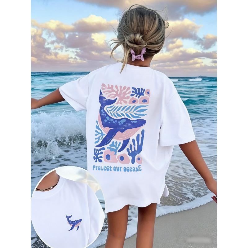 European sizes Girls Short-Sleeve T-Shirt - Cute Round Neck Casual Top with Short Sleeves, Spring Summer Blouse for, Casual Attire & Holiday Gift 110 белый