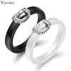 Anillo de cerámica blanco/negro de diseño único con piedra de circonita cúbica, joyería para mujer, anillo de compromiso, regalo de boda para mujer