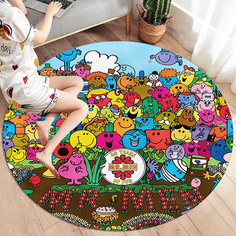 Herr. Herren Teppich Little Miss Rund, Teppich für Wohnzimmer Schlafzimmer Sofa Spielzimmer Dekor, Rutschfeste Bodenmatte
