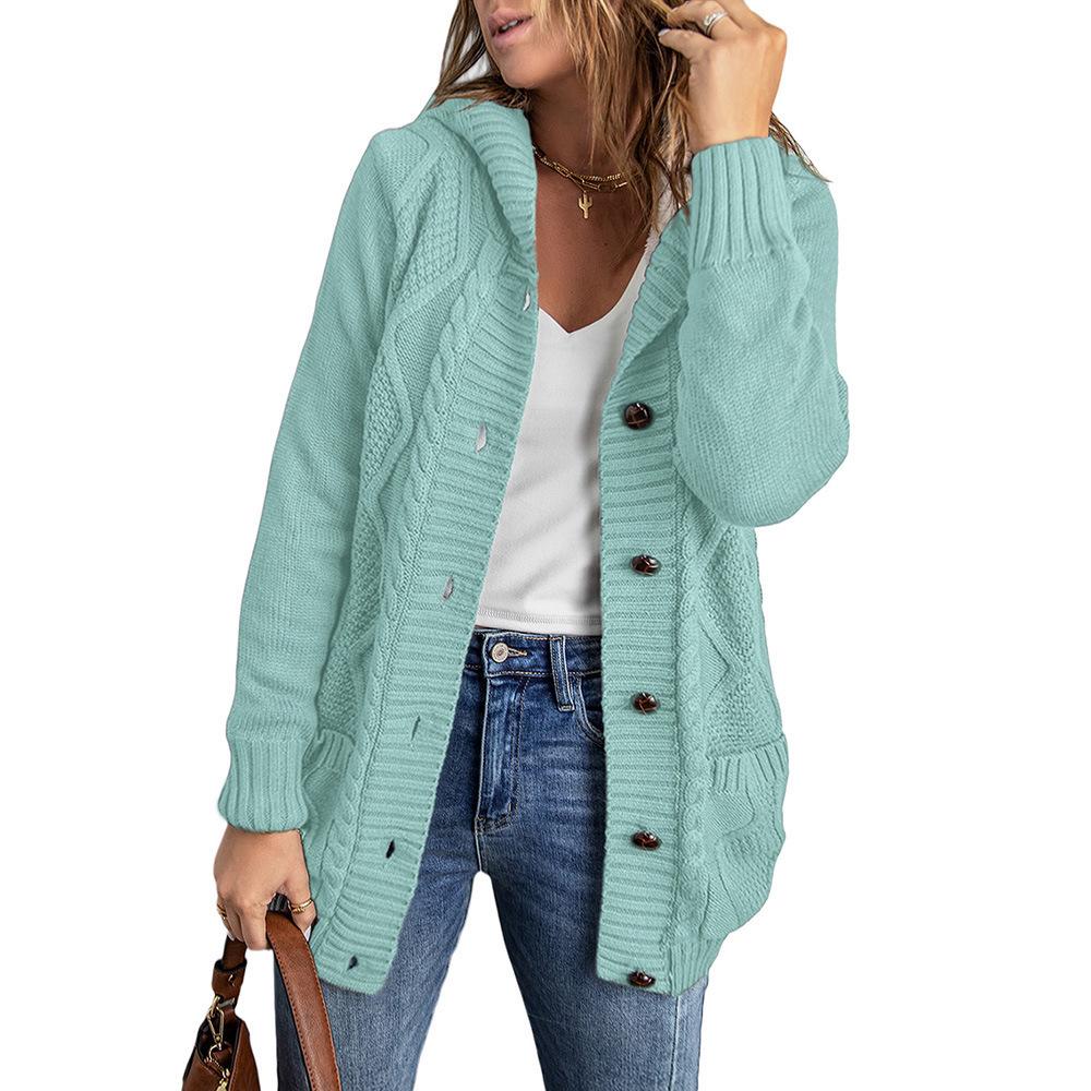 European American Winter Women's Solid Knit Cardigan: Casual Versatile Single-Breasted Multi-Button Warm Jacket