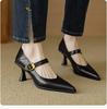 High heels 2025 autumn new women's shoes stiletto mid-heel low-top shoes retro shallow single shoes Mary Jane shoes