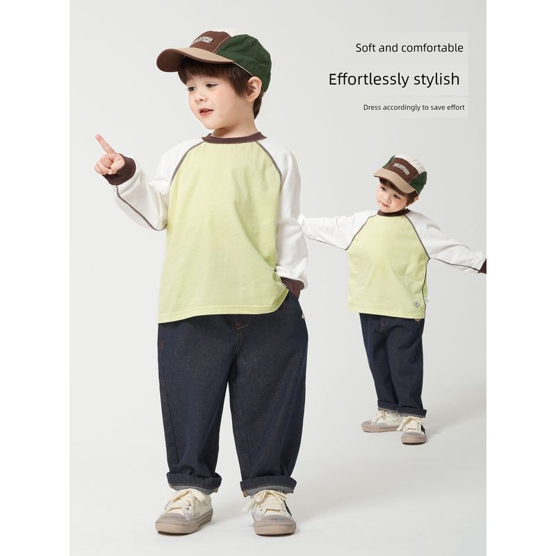 Right-Hand European Style Boys' Raglan Long-Sleeve T-Shirt, New Spring Children's Clothing, Spring Style Kids' Base Shirt Top, Spring Fashion