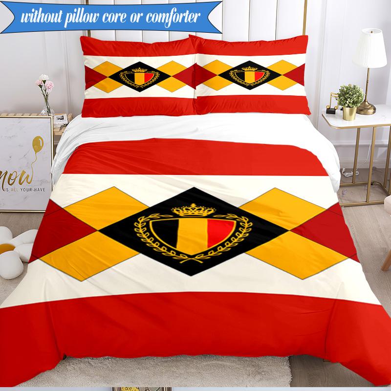 3PCS Belgian Football Association Emblem Bedding Set 2D Printing (Includes 1 Duvet Cover + 2 Pillowcases Coreless), Bedroom decor,Fan gift