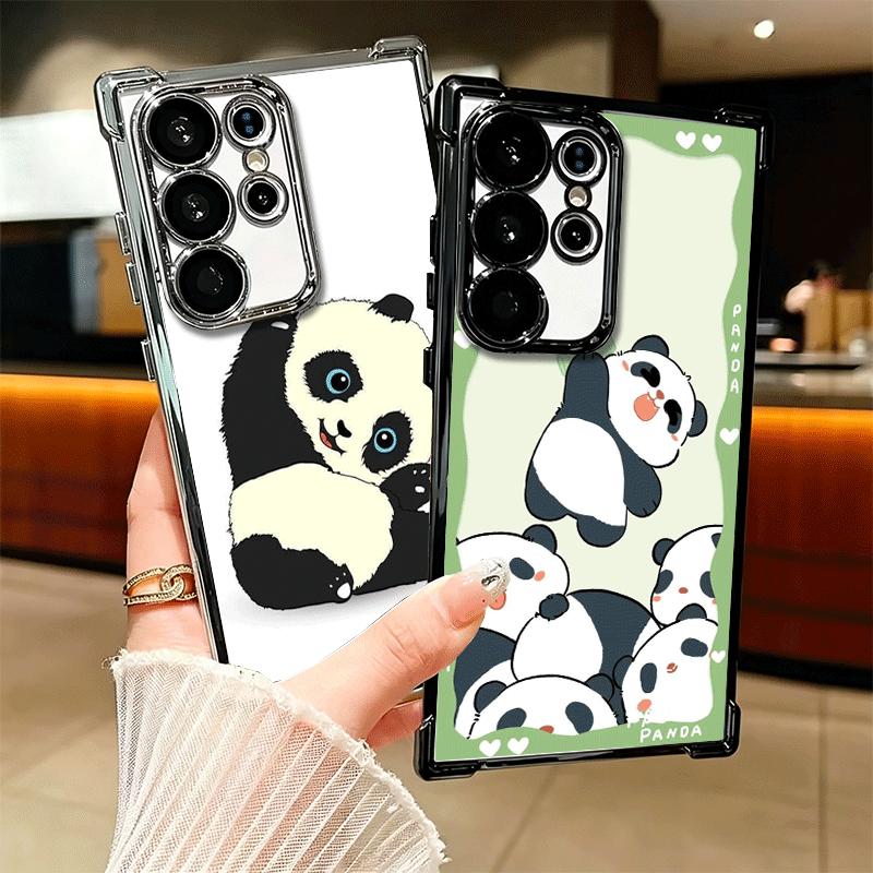Cute Cartoon Panda Plating Phone Case For Samsung Galaxy S24 S25 FE S26 Edge S23 Ultra S22 S21 Plus S20 Anti-Fall Airabag Cover