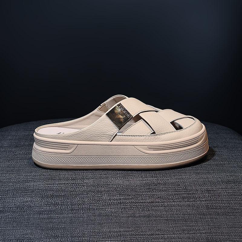 

Кожаные туфли-педали с вырезами, римская сумка, голова, полушлепанцы, женские летние шлепанцы на платформе для улицы, повседневные сандалии 35