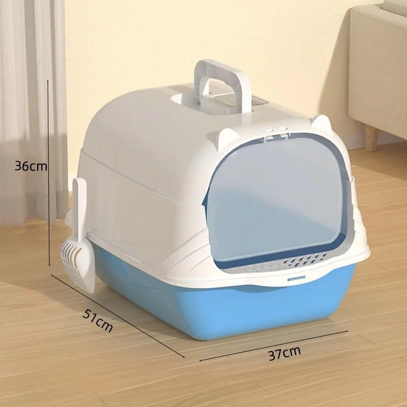 Large Pet Cat Toilet Totally Enclosed Cat Litter Box Detachable Litter Pan Anti-Splash Dog Toilet Pet Bedpans with Litter Scoop