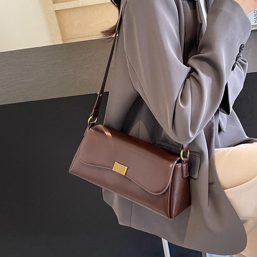 

Minimalist Women Shoulder Bag Fashiable PU Leather Crossbody Bags Small Flip Style Messenger Bag for Ladies Commuter Handbag 29x9x13cm кофейный