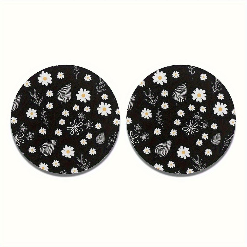 Set of 2 Daisy And Leaf Patterned Car Coasters - Interior Additions Specifically for Vehicles, Suitable for Both Cars And Home Tabletops