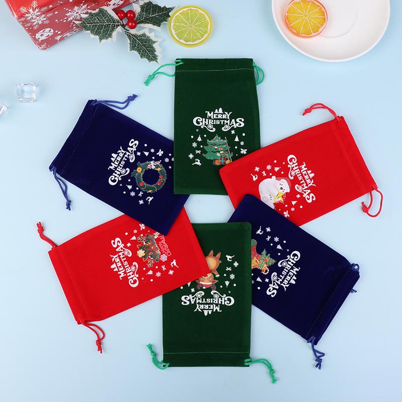 

12Pcs/Lot Christmas Velvet Bags Small Candy Gift Bag Drawstring Pouch Xmas Favor Bracelet Jewelry Packaging Bags