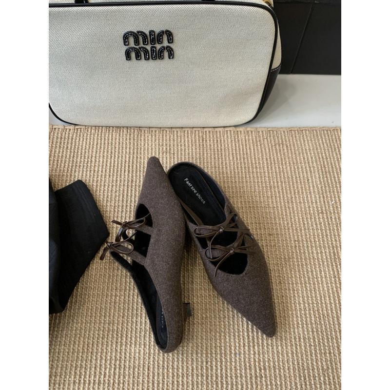 2025 new pointed toe bag head half slippers women's fashion versatile one-pedal lazy shoes flat muller shoes