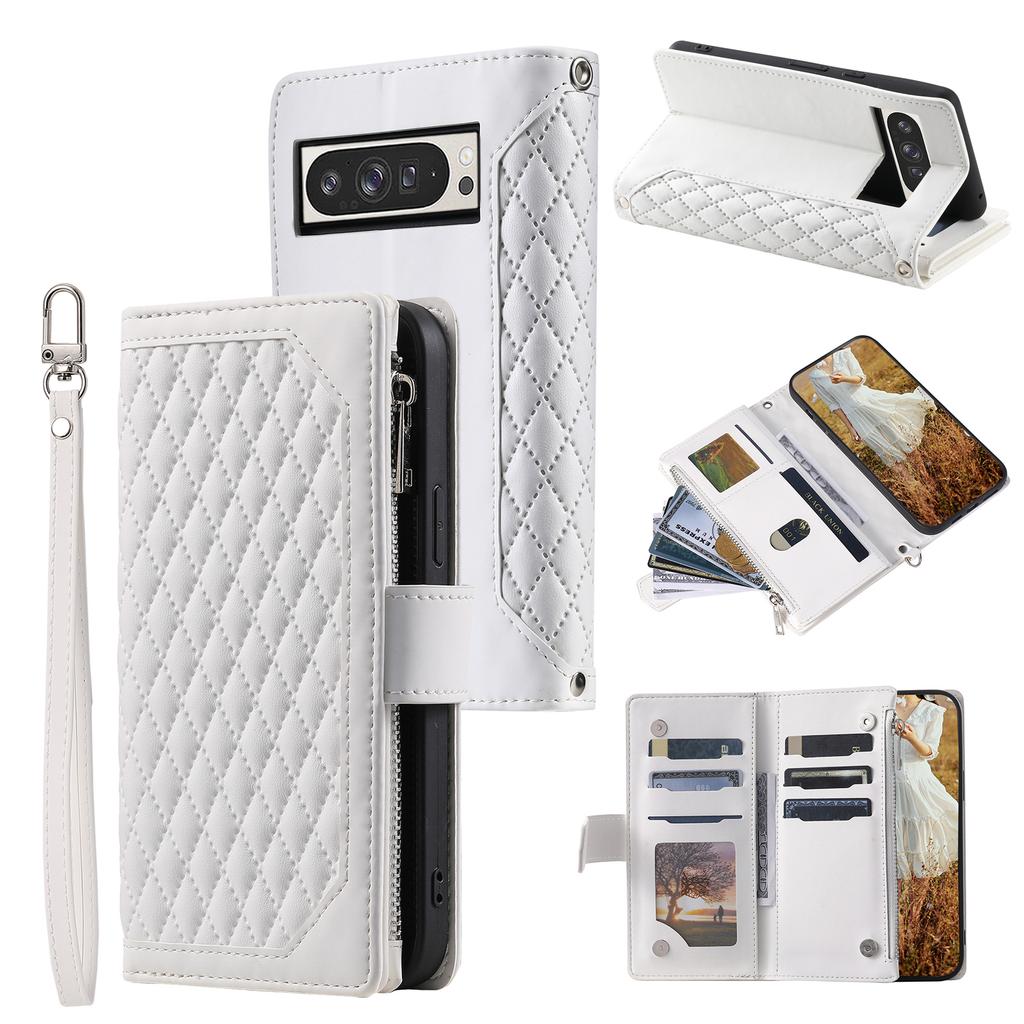 Style 005 For Google Pixel 10 Pro XL Wallet Case Rhombus Stitching Line PU Leather Phone Cover