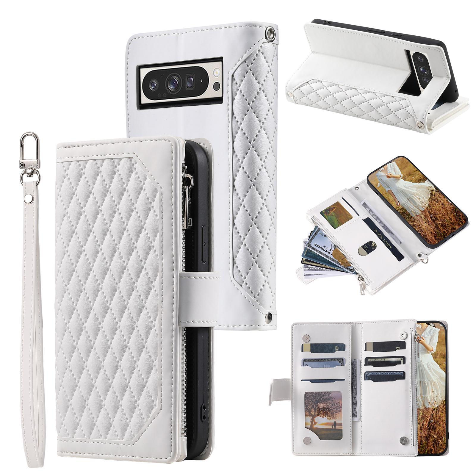 

Style 005 For Google Pixel 10 Pro XL Wallet Case Rhombus Stitching Line PU Leather Phone Cover White