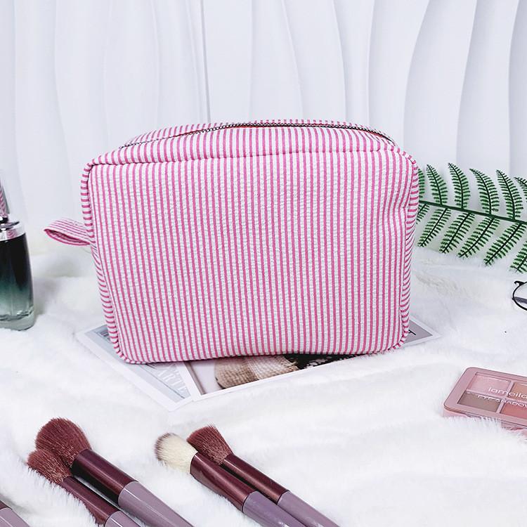Vintage American Cotton Makeup Bag With Striped Pattern For Travel And Daily Use