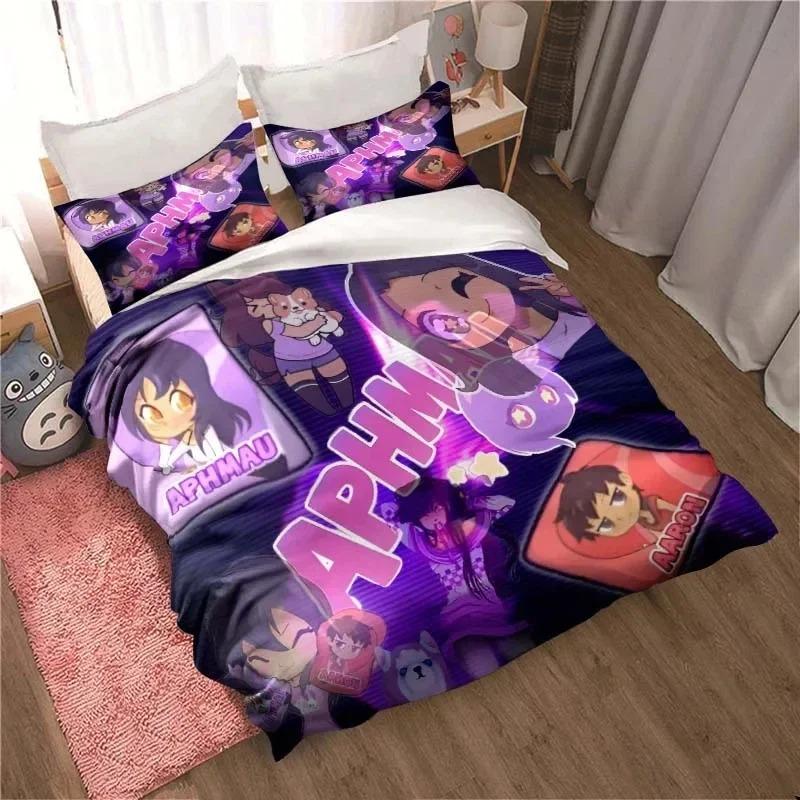 APHMAU Sängkläder Påslakanset Enkelt Dubbelt King Size Kawaii Tecknat Aphmau Vuxna pojkar Sovrum Påslakan och Örngott