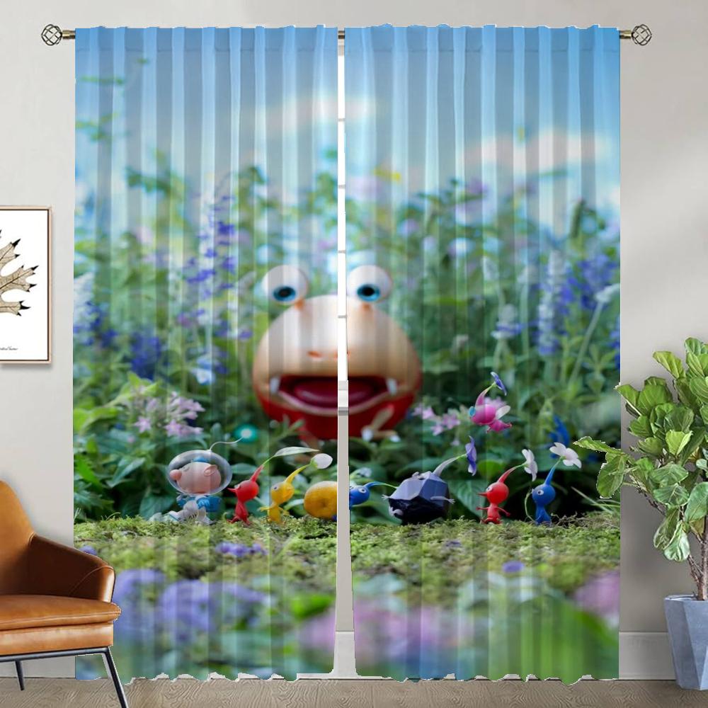 PIKMIN Zasłony do Salonu Zasłony Cieniujące Tiul do Sypialni Zasłony Antykomarowe 2 Sztuki Przegroda Dekoracja Halloween