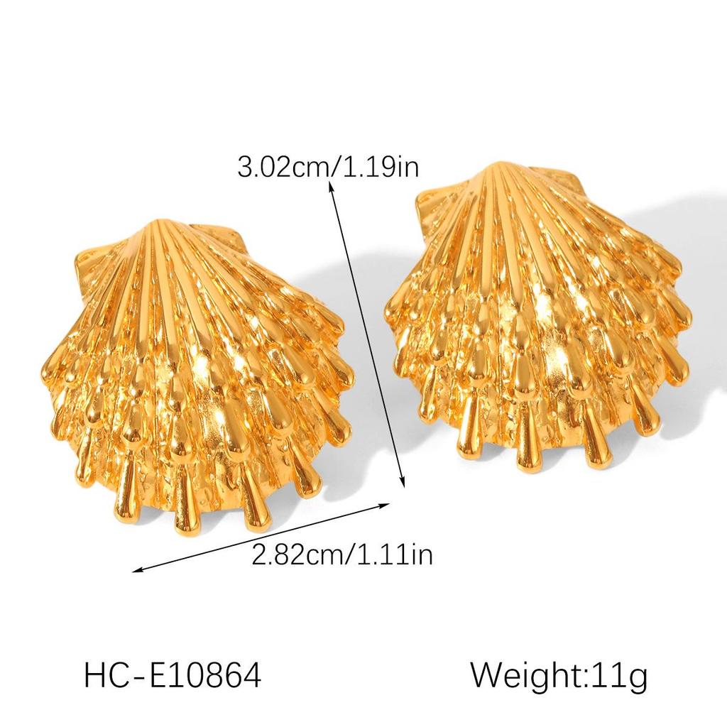 18K Gold Shell Starfish Earrings - European & American Ocean Style, Versatile Colorfast Stainless Steel